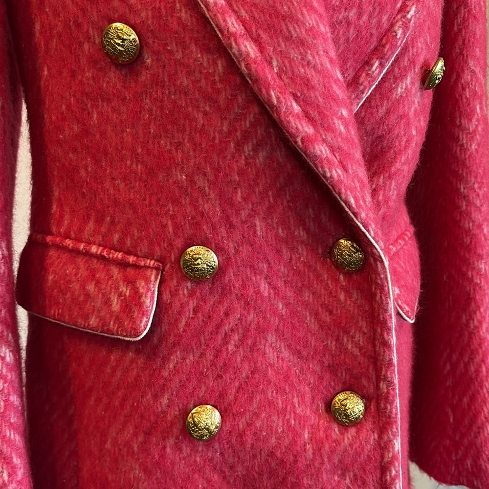 J. Crew Womens Diamond Tweed Peacoat Pink Wool Alpaca Fuzzy Coat Size 0 - Picture 6 of 16